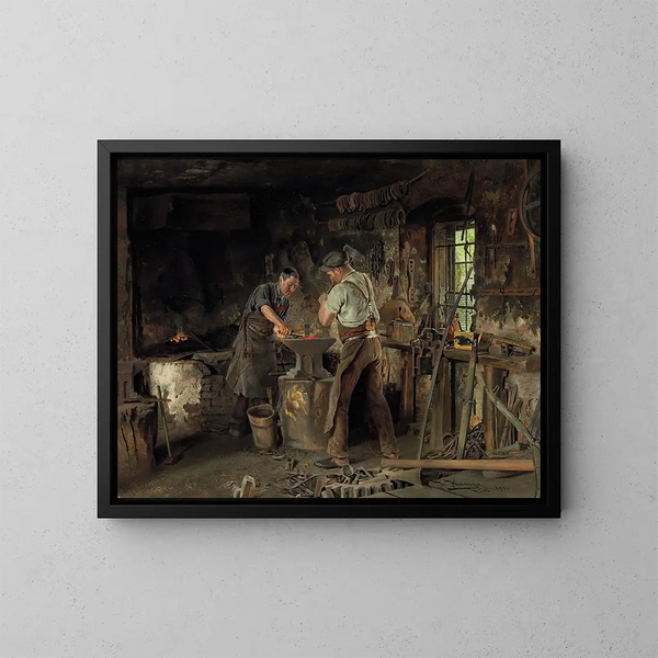 La forja del herrero - Johann Hamza — cuadro enmarcado en la pared