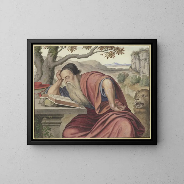 San Jerónimo leyendo en un paisaje - Johann Heinrich Ferdinand Olivier — cuadro enmarcado en la pared