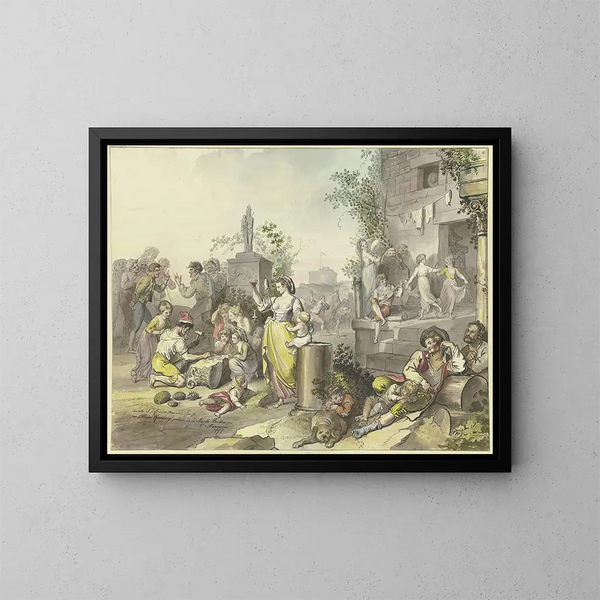 Divertissements à Trastevere - Johann Heinrich Ramberg — framed artwork on a wall