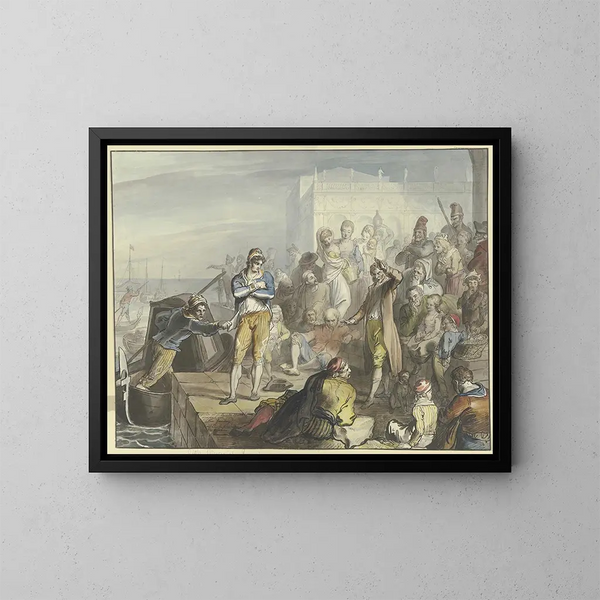 Improvisateur sur la Piazetta à Venise - Johann Heinrich Ramberg — framed artwork on a wall
