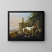Shepherds leading livestock across a ford - Johann Heinrich Roos — framed artwork on a wall