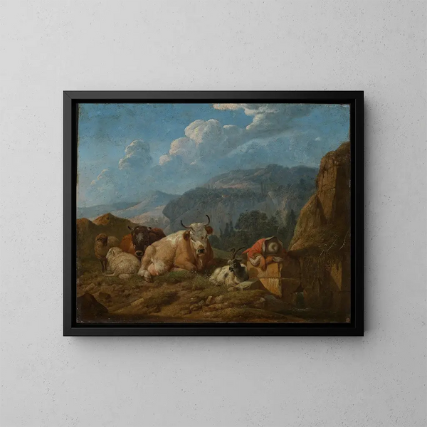 Paisaje de montaña italiano - Johann Heinrich Roos — cuadro enmarcado en la pared
