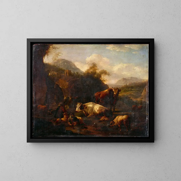 Paisaje - Johann Heinrich Roos — cuadro enmarcado en la pared