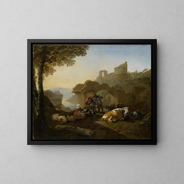 Repos des bergers - Johann Heinrich Roos — cuadro enmarcado en la pared