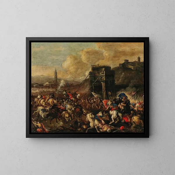 La batalla de Viena - Johann Heinrich Roos — cuadro enmarcado en la pared