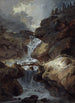 Cascada en una garganta rocosa en tiempo de tormenta - Johann Heinrich West — vista de la obra