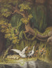 a painting "A goose and a heron with their goslings honking as a warning while two foxes and their young emerge from the reeds" by Johann Heinrich Wilhelm Tischbein — artwork view