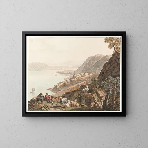 Twann y lago de Bienne por el noreste - Johann Jakob Biedermann — cuadro enmarcado en la pared