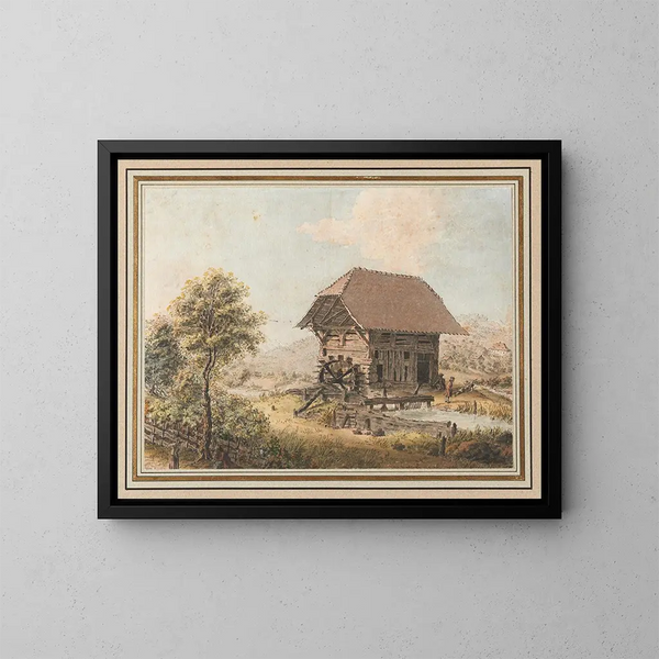 Vista de un molino en la región del Mittelland bernés - Johann Ludwig Aberli — cuadro enmarcado en la pared