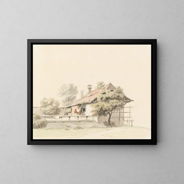 Casa campesina bernesa - Johann Ludwig Aberli — cuadro enmarcado en la pared