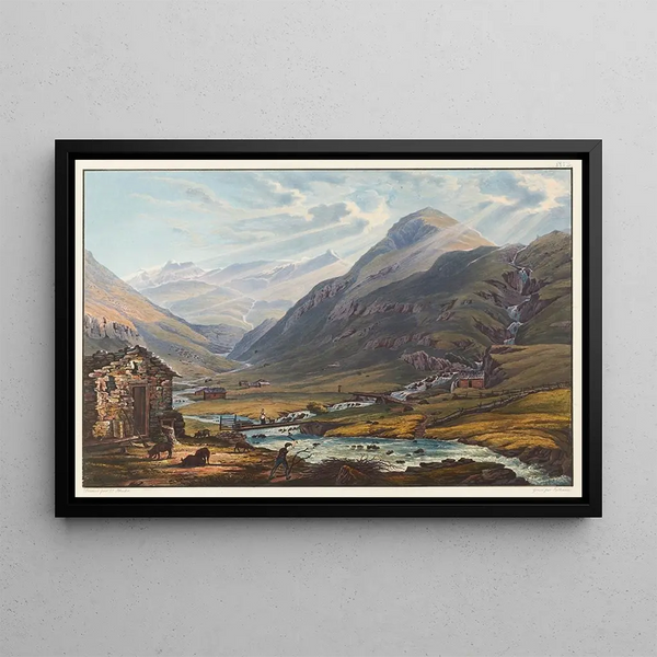 Johann Ludwig Bleuler - Vue de la Jonction des deux sources du Rhin antrieur celui du Mont Badus et du Crispalt prise prs de Chiamut.webp