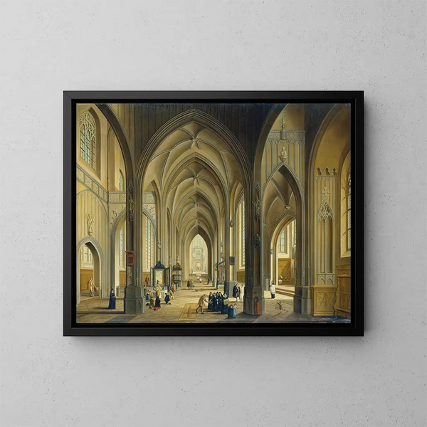 Interior of a Gothic Church - Johann Ludwig Ernst Morgenstern — framed artwork on a wall