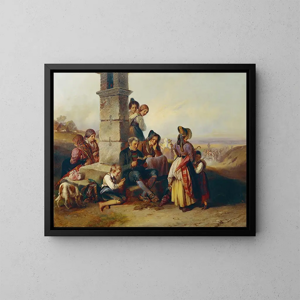 El descanso de los peregrinos - Johann Matthias Ranftl — cuadro enmarcado en la pared