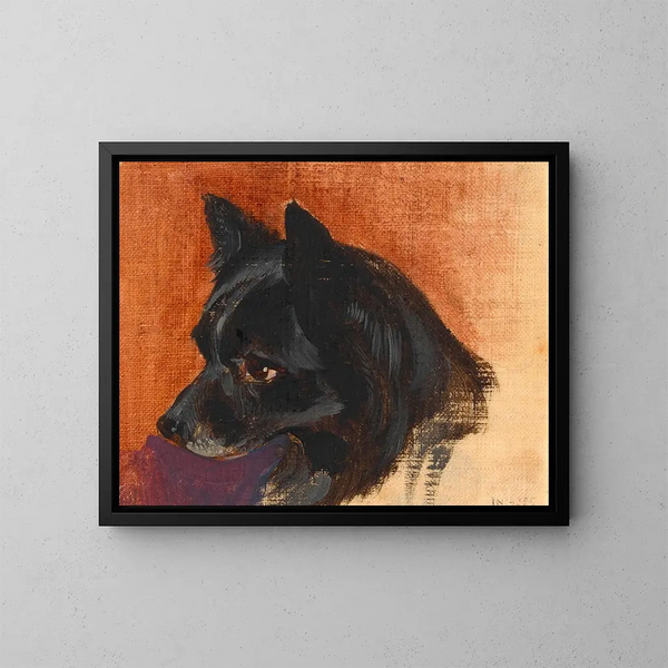 Cabeza de un pequeño perro negro - Johann Matthias Ranftl — cuadro enmarcado en la pared