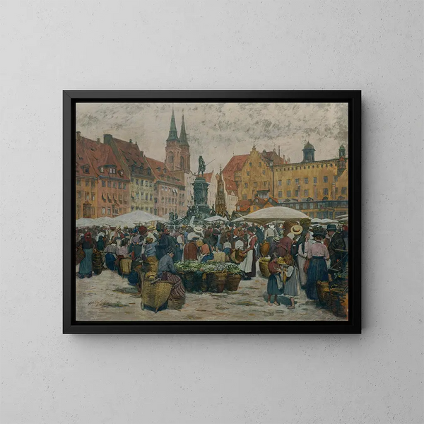 Market at Nuremberg - Johann Nepomuk Geiger — framed artwork on a wall
