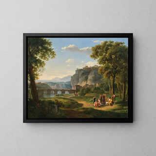 Johann Nepomuk Schdlberger - An Arcadian Landscape with a Bridge.webp