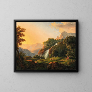 Johann Nepomuk Schdlberger - Landschaft mit Wasserfall und Hirten.webp