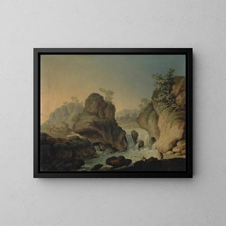 Johann Nepomuk Wocher - Landscape with Waterfall and Fishermen.webp