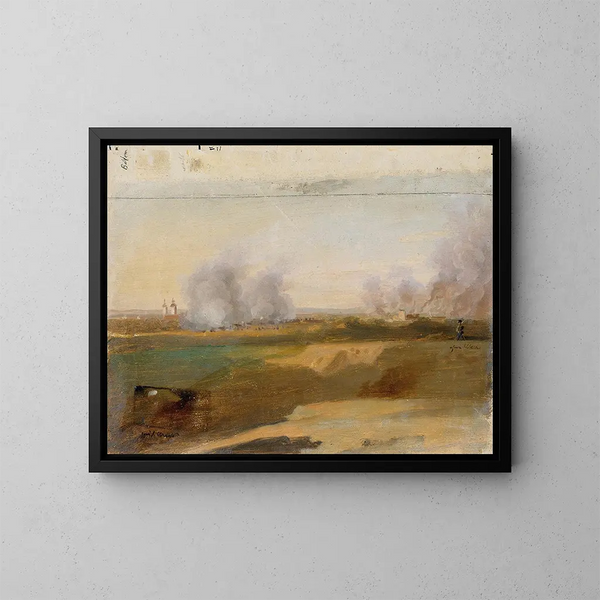 Estudio de paisaje con árboles en llamas en el fondo - Johann Peter Krafft — cuadro enmarcado en la pared