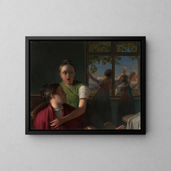 Cuatro chicas en una habitación - Johann Peter Krafft — cuadro enmarcado en la pared
