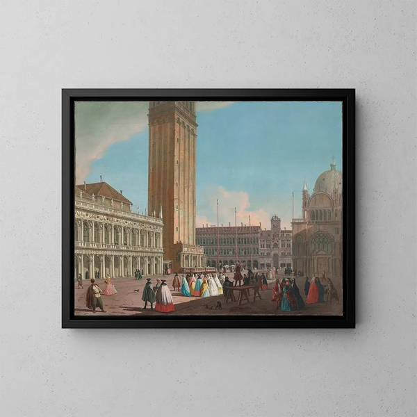 Venise, la Piazzetta vista hacia el noroeste con el Campanile, la Biblioteca, las Procuratie Vecchie y la Torre dell'Orologio - Johann Richter — cuadro enmarcado en la pared
