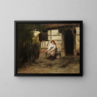 Johann Sperl - Farmers wife sitting in front of the house.webp
