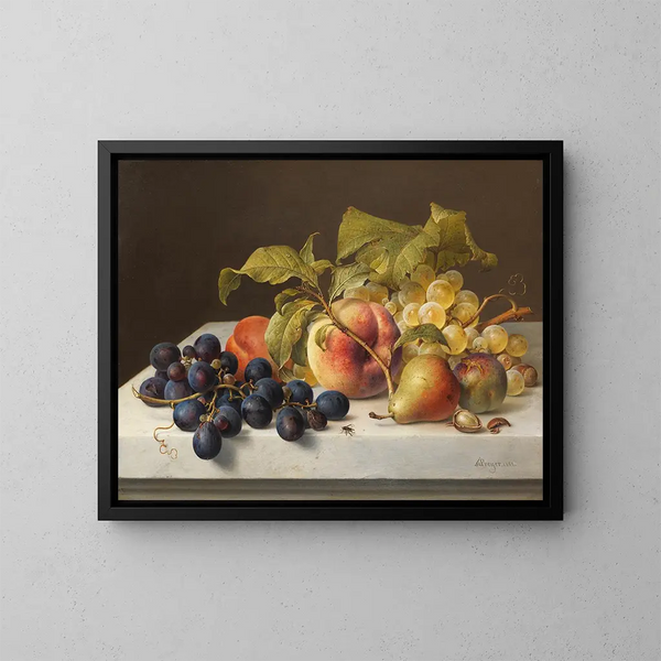 Naturaleza muerta de frutas y verduras - Johann Wilhelm Preyer — cuadro enmarcado en la pared