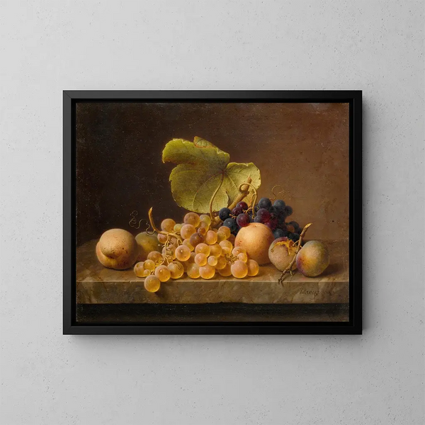 Naturaleza muerta con uvas - Johann Wilhelm Preyer — cuadro enmarcado en la pared