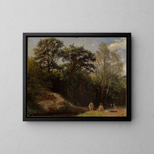 A la Alb II con bañistas - Johann Wilhelm Schirmer — cuadro enmarcado en la pared