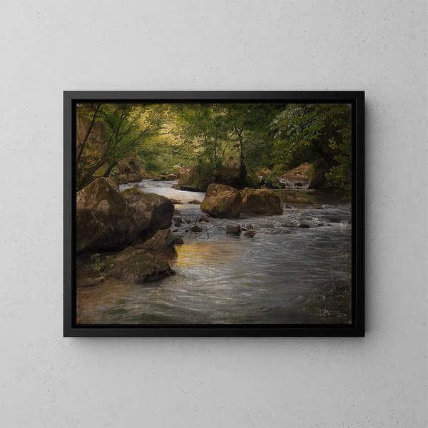 Río de montaña con pintor sentado - Johann Wilhelm Schirmer — cuadro enmarcado en la pared