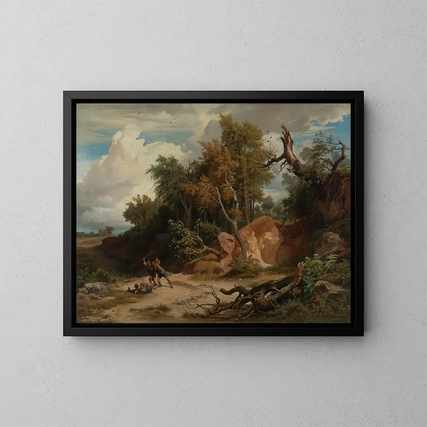 El mediodía, el ataque del viajero - Johann Wilhelm Schirmer — cuadro enmarcado en la pared
