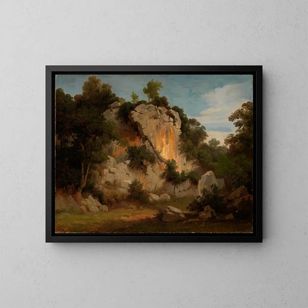 de roca con flores y matorrales - Johann Wilhelm Schirmer — cuadro enmarcado en la pared