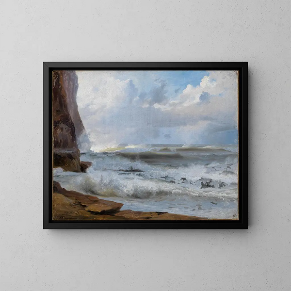 Estudio marino en Étretat con rocas a la izquierda - Johann Wilhelm Schirmer — cuadro enmarcado en la pared