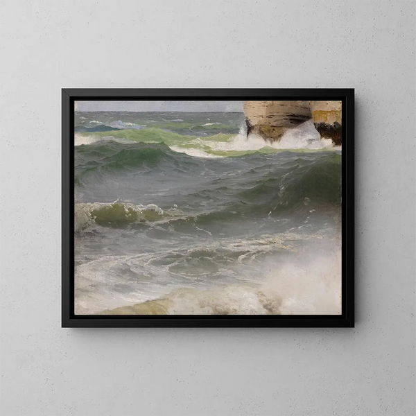 Estudio marino en Étretat con rocas a la derecha - Johann Wilhelm Schirmer — cuadro enmarcado en la pared