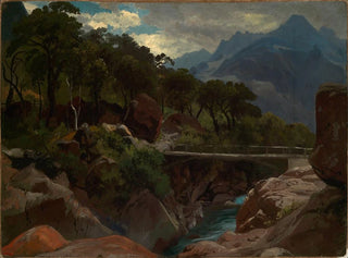 Johann Wilhelm Schirmer - Schweizer Gebirgsflu mit Steg.webp