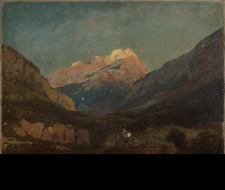Johann Wilhelm Schirmer - Schweizer Gebirgslandschaft mit Kapelle und fernem Schneegipfel.webp