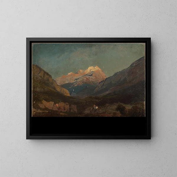 Paisaje de montaña suiza con capilla y cumbre lejana nevada - Johann Wilhelm Schirmer — cuadro enmarcado en la pared