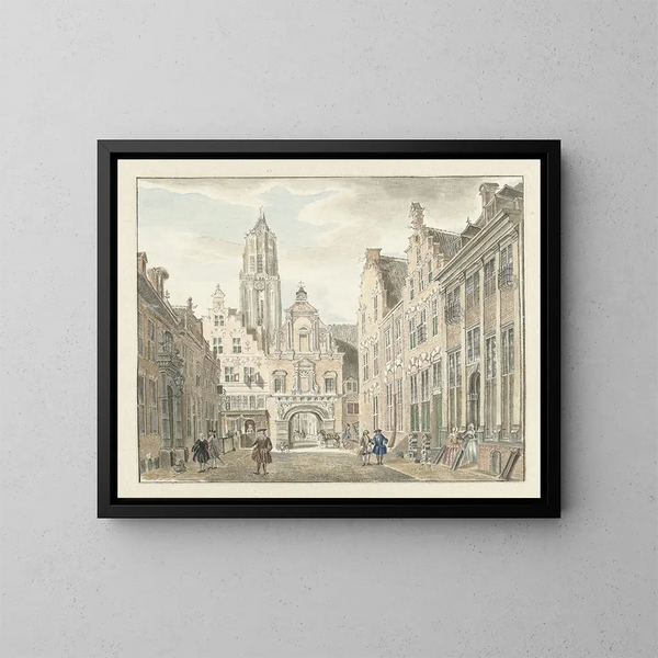 Rue Nieuwstraat in Utrecht with view of the Domtoren - Johanna de Bruyn — framed artwork on a wall
