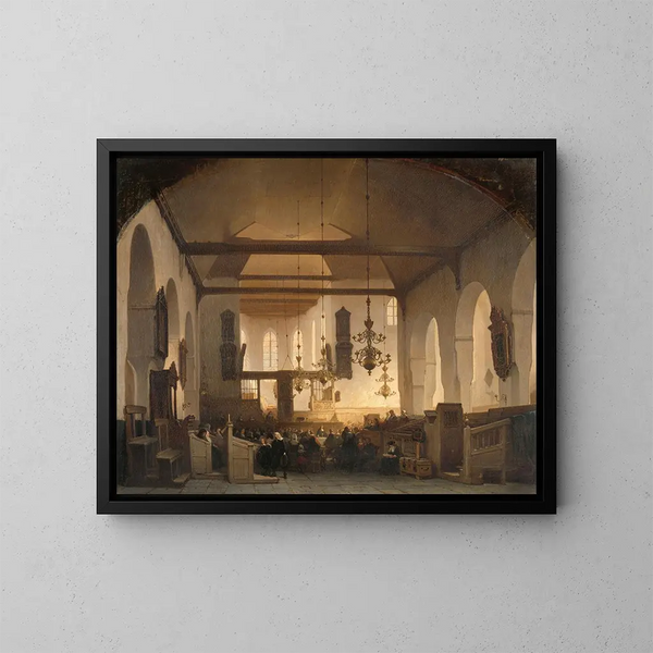 a service at the Geertekerk in Utrecht - Johannes Bosboom — framed artwork on a wall
