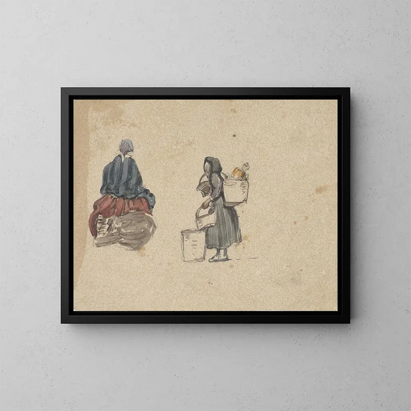 Two studies of women fishermen - Johannes Bosboom — framed artwork on a wall