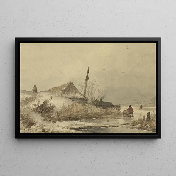 Johannes Franciscus Hoppenbrouwers - Winterlandschap met boerderij aan sloot.webp