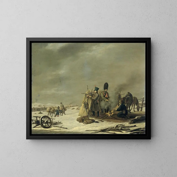 Bivouac en Molodetchno, 34 de diciembre de 1812, un episodio de la retirada de Napoleón de Rusia - Johannes Hari — cuadro enmarcado en la pared