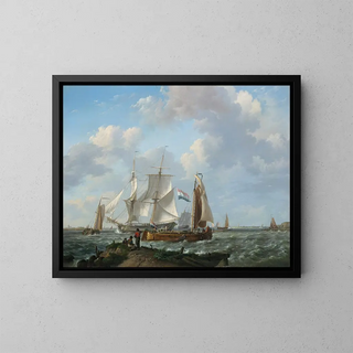 Johannes Hermanus Koekkoek - Ships in a squall with figures on shore.webp