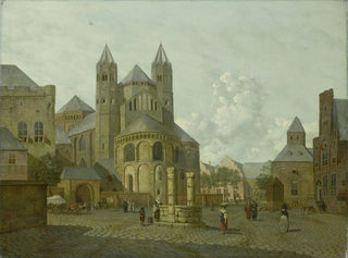 Johannes Huibert Prins - Imaginary Cityscape with Romanesque Church.webp