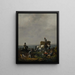 Falconers on a Path with Harvesters Loading Hay onto a Cart Near a Valley at Dusk - Johannes Lingelbach — framed artwork on a wall