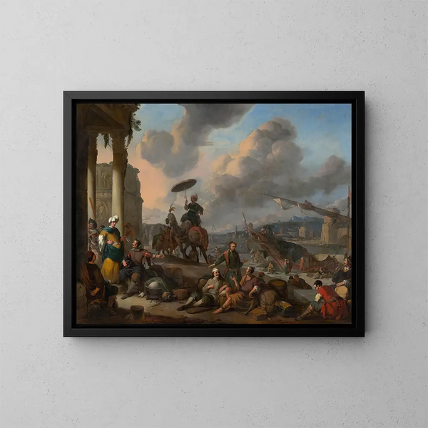 Puerto en el Mediterráneo - Johannes Lingelbach — cuadro enmarcado en la pared