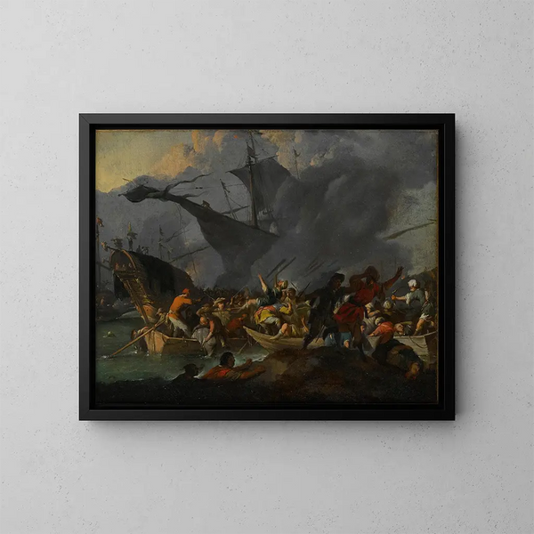 La batalla de Lépante 1571 - Johannes Lingelbach — cuadro enmarcado en la pared