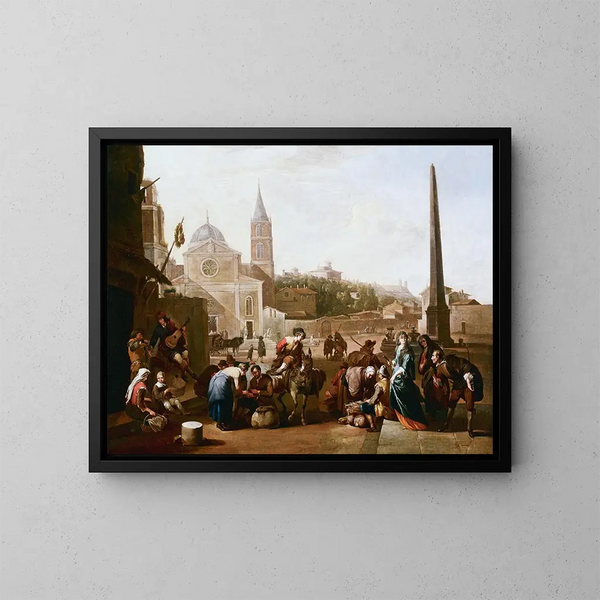 La Piazza del Popolo en Roma - Johannes Lingelbach — cuadro enmarcado en la pared