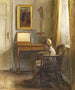 interior con una niña leyendo cerca de la ventana - Johannes Ottesen — vista de la obra