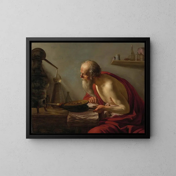 Un viejo alquimista en su estudio - Johannes Paulus Moreelse — cuadro enmarcado en la pared